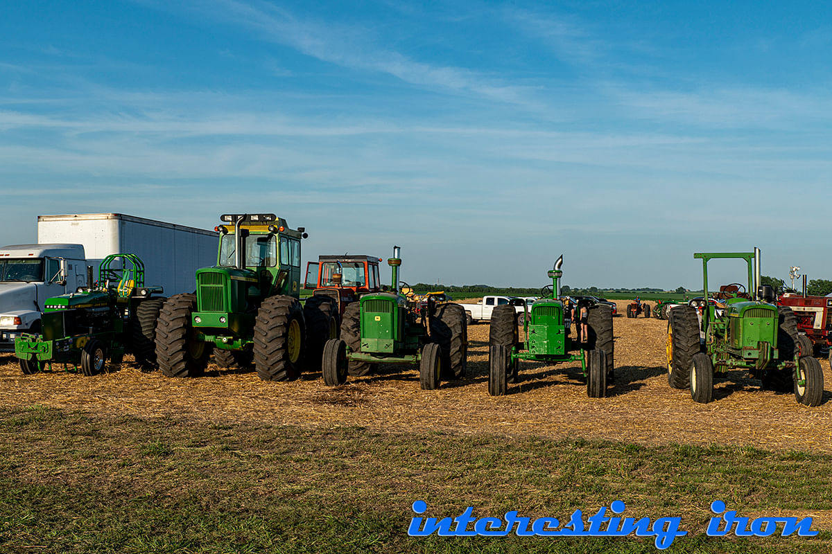 A line of John Deere tractors