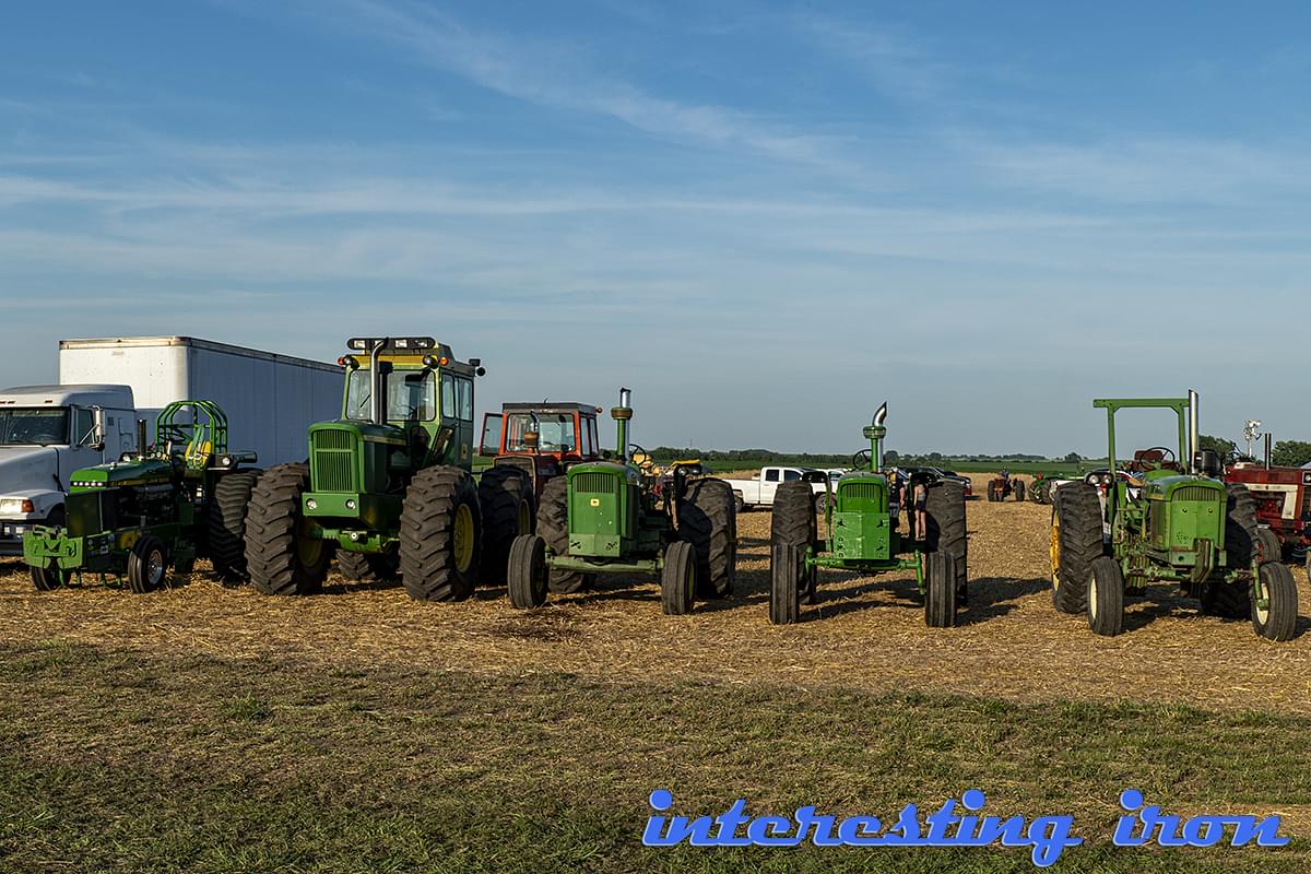 A line of John Deere tractors