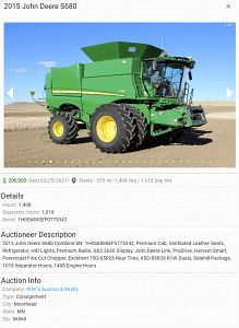 John Deere S680 Comparable Value for $200,000