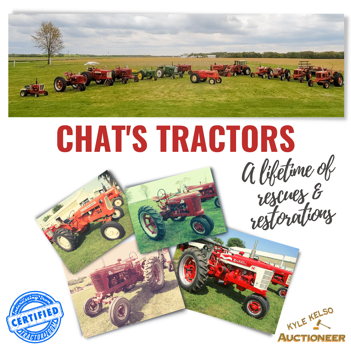photos of antique farmall, allis chalmers, oliver, and john deere tractors