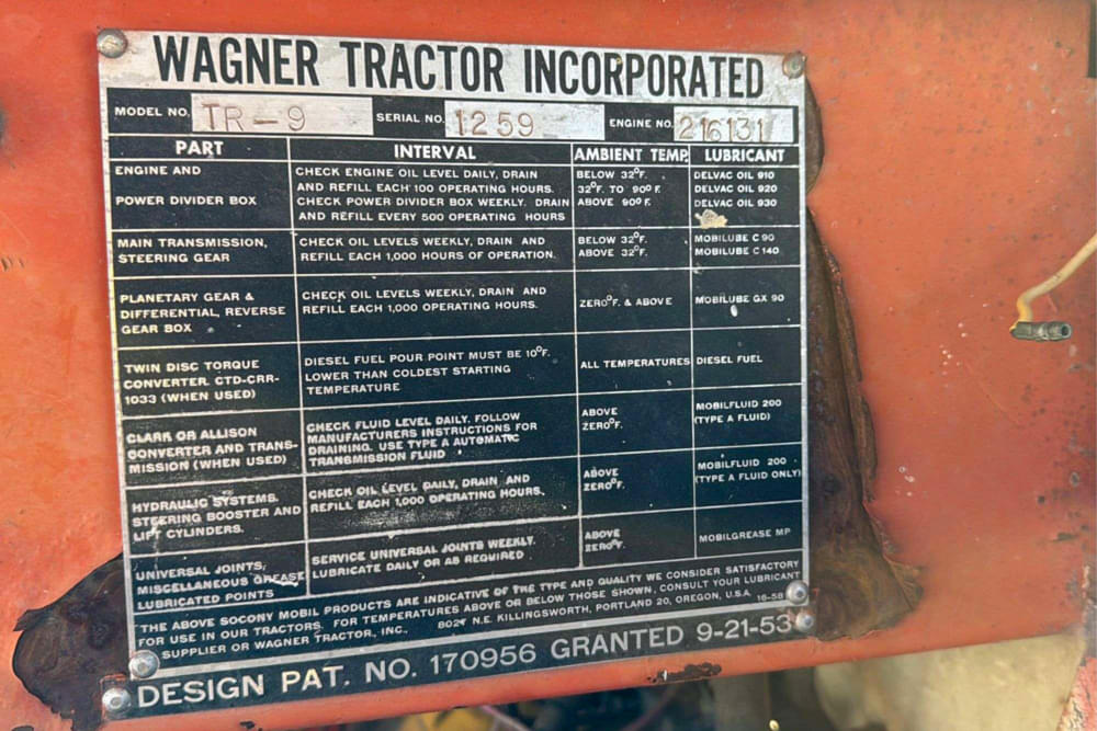 Wagner TR-9 serial plate