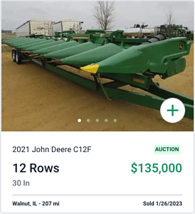 John Deere C12F Auction Sale Price