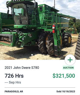 John Deere S780 2021 Class 8 Combine October Auction