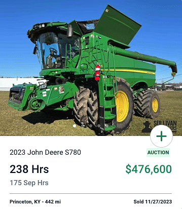 2023 John Deere S780 Combine Auction Card