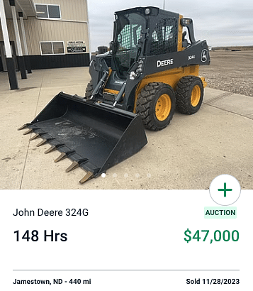 John Deere 324G Skid Steer Auction Card