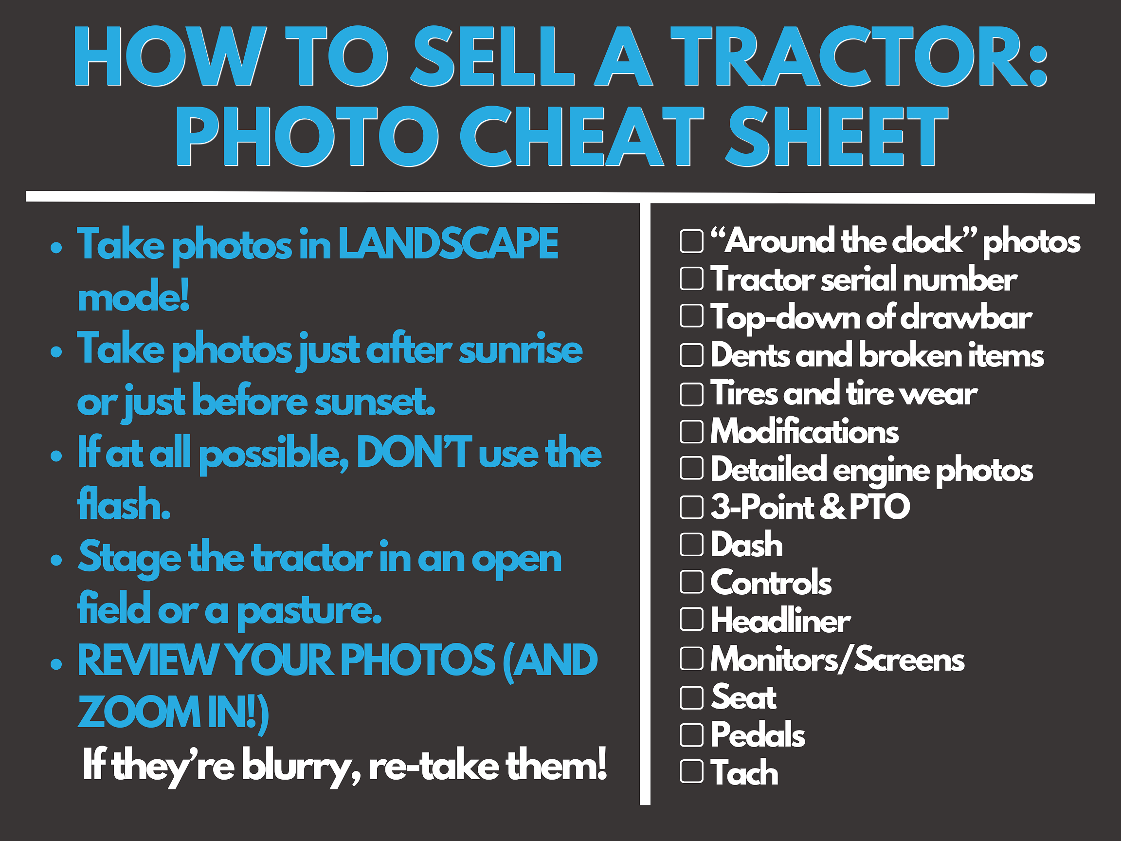 How To Sell A Tractor Online Photo Cheat Sheet